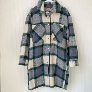 Abercrombie & Fitch Blue Green Cream Plaid Pea Coat Size Medium